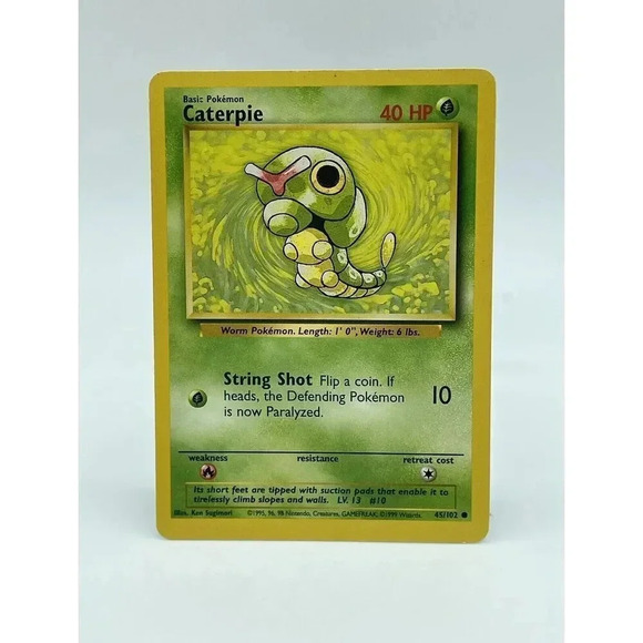 Caterpie 45/102 Regular Unlimited Common Pokémon TCG Non Holo Vintage 1999 LP - Picture 1 of 6
